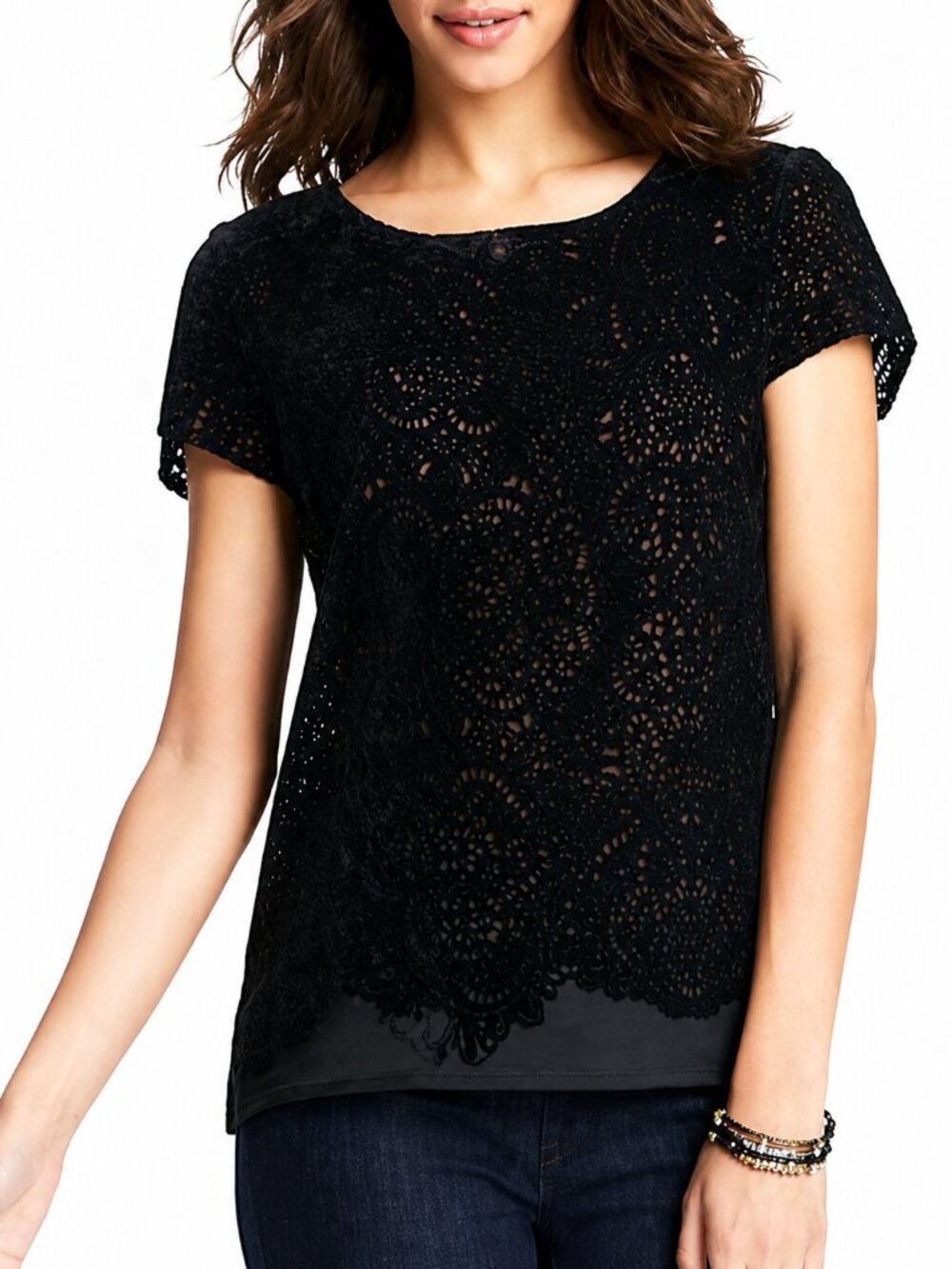 LOFT New with Tags Black Burnout Velvet Top Large